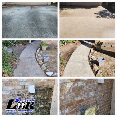 Driveway and front walk before and after cleaning